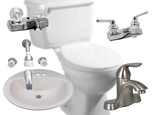 traditional bathroom sinks and toilets